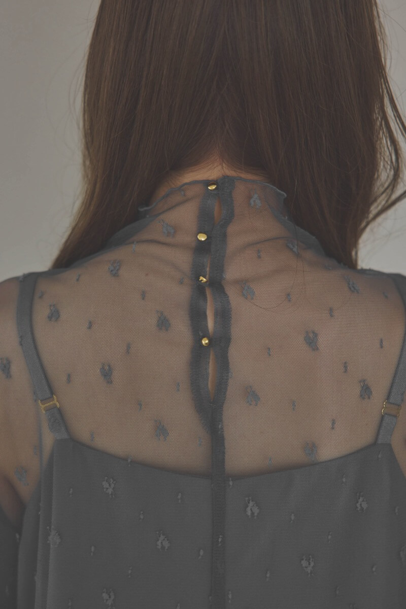 ミントのロングスリーブチュールドレス