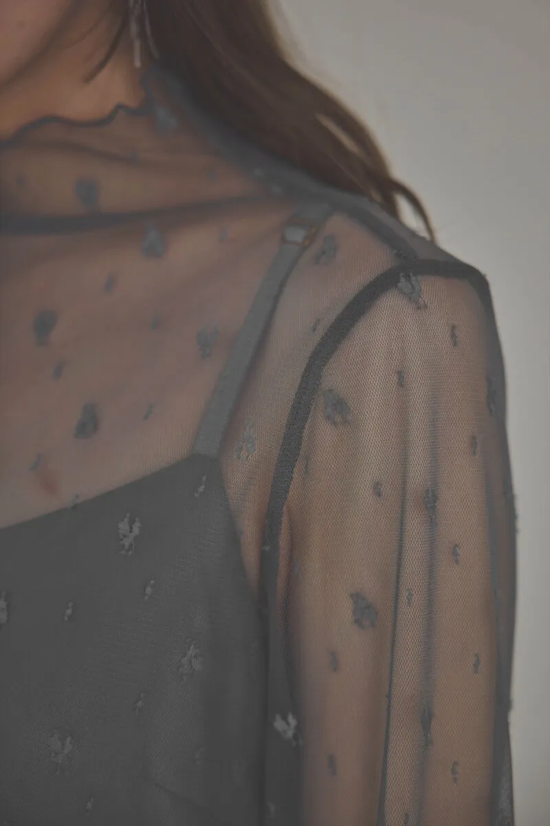 ミントのロングスリーブチュールドレス