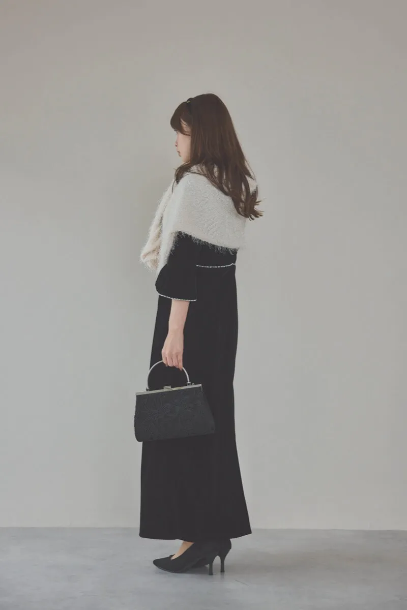 ブラックのヴィンテージビジューパール付きベロア風ドレス