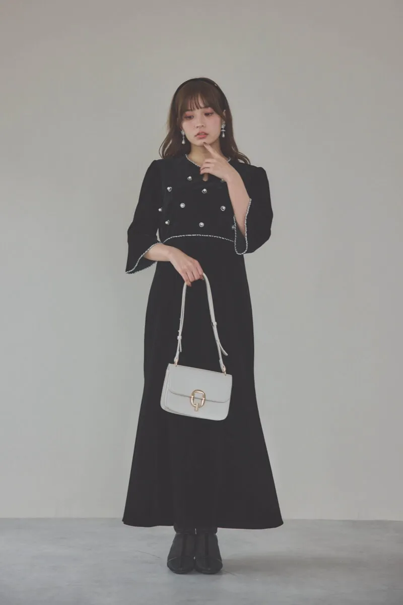 ブラックのヴィンテージビジューパール付きベロア風ドレス