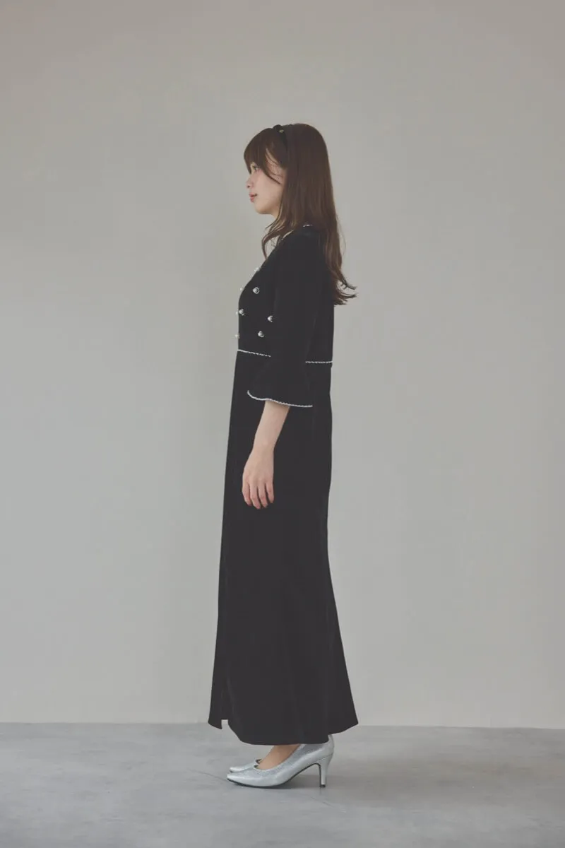 ブラックのヴィンテージビジューパール付きベロア風ドレス