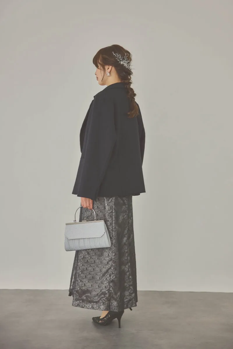 チャコールグレーのチュールボレロ幾何学レースドレス