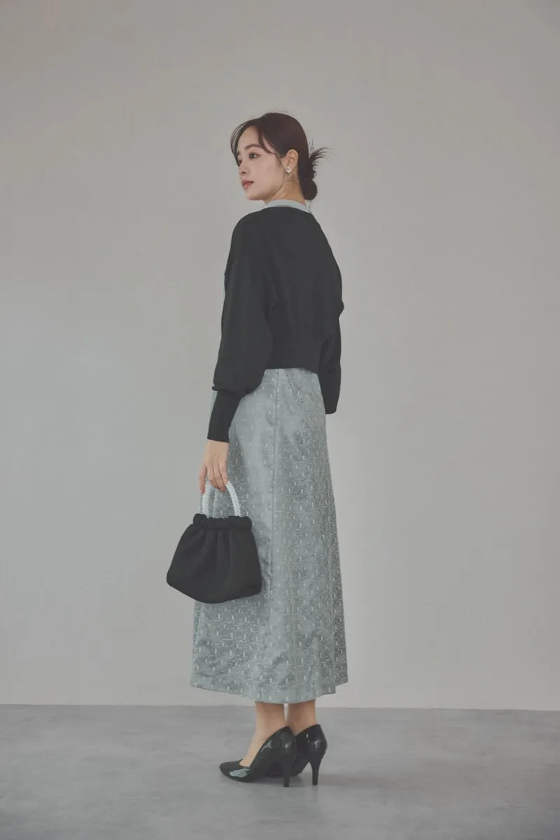 グレーのチュールボレロ幾何学レースドレス