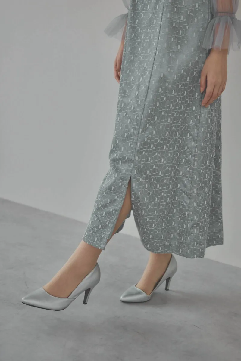 グレーのチュールボレロ幾何学レースドレス