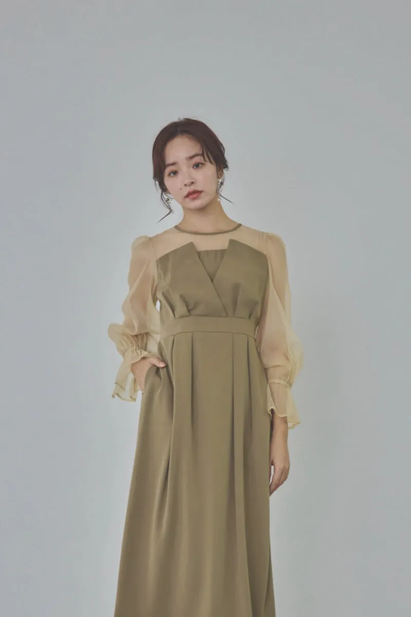 カーキのビスチェデザインコクーンドレス