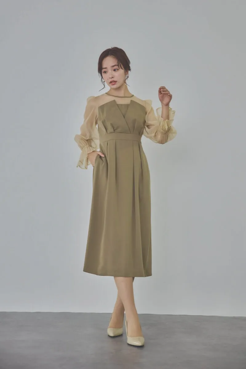 カーキのビスチェデザインコクーンドレス