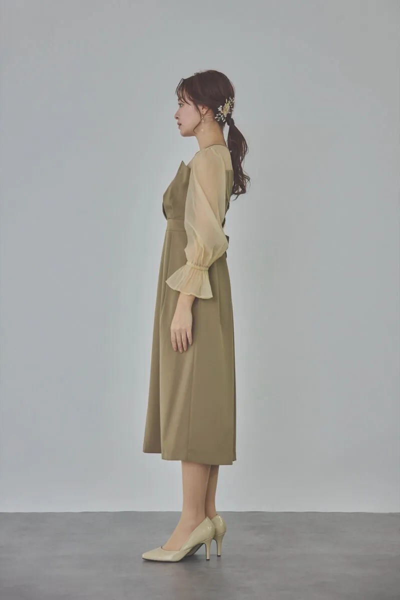 カーキのビスチェデザインコクーンドレス