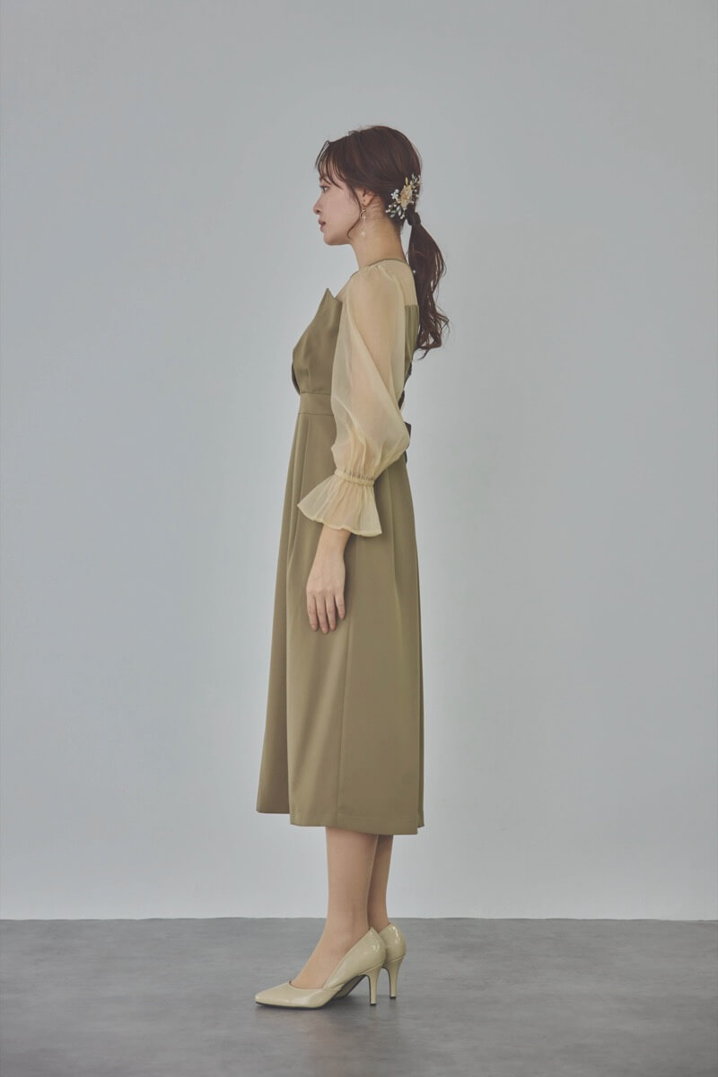 カーキのビスチェデザインコクーンドレス