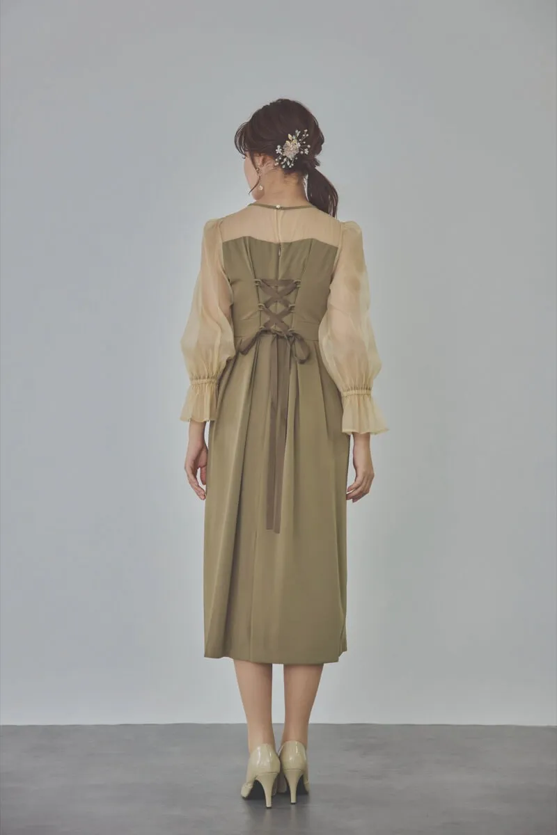 カーキのビスチェデザインコクーンドレス
