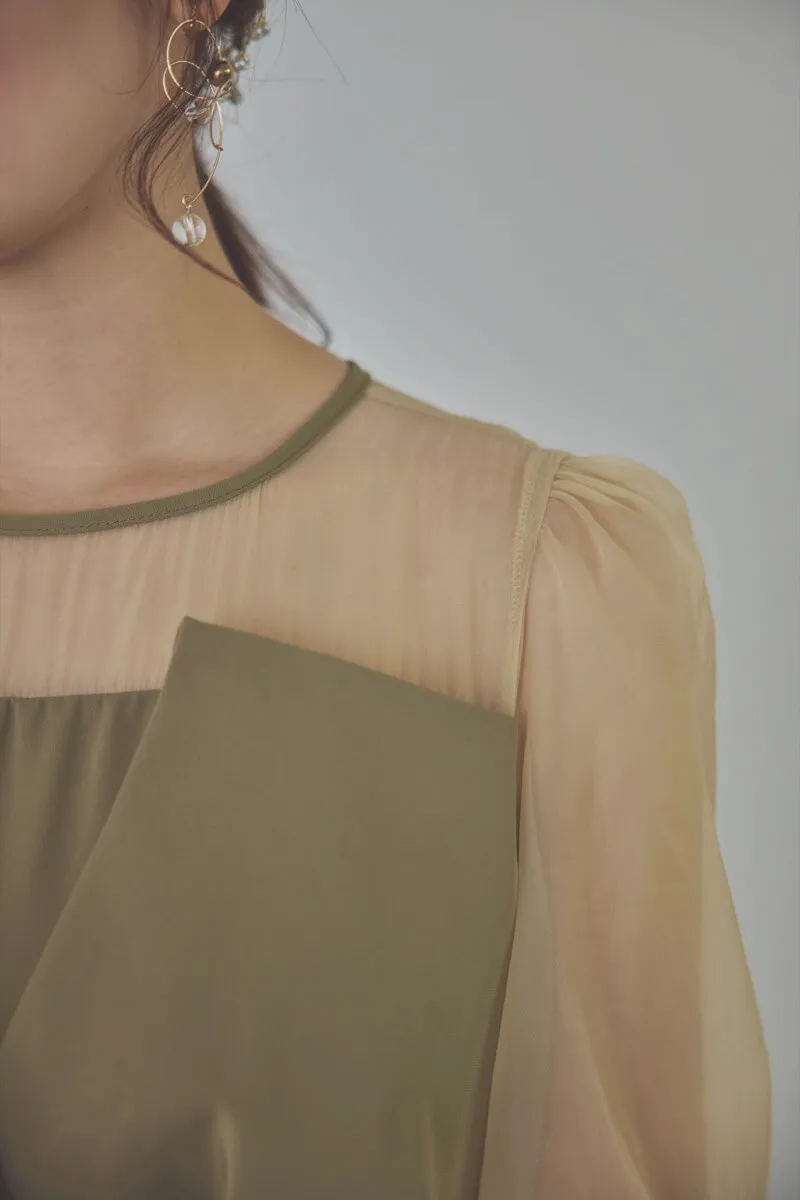 カーキのビスチェデザインコクーンドレス