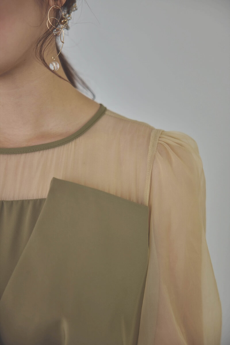 カーキのビスチェデザインコクーンドレス