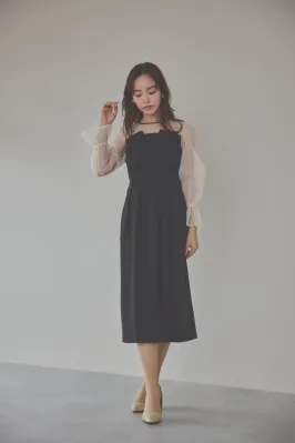 サックスのパイピングレースエプロンドレス　M〜L/Select Shop