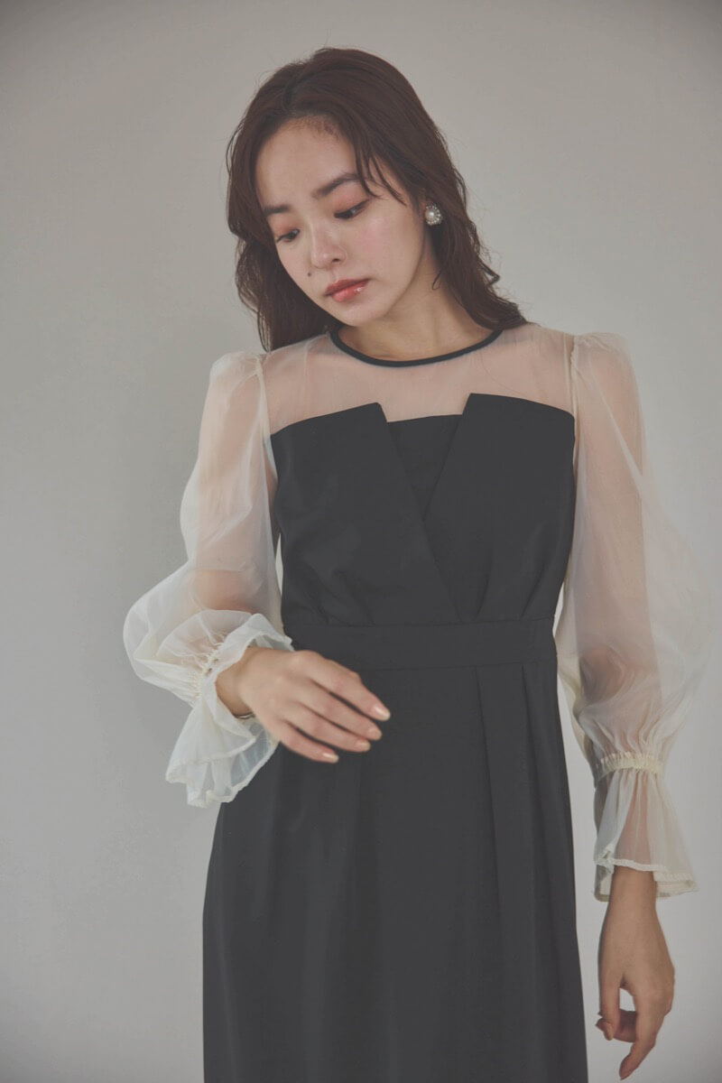 ブラックのビスチェデザインコクーンドレス