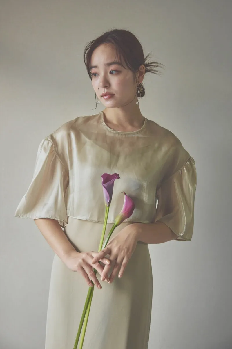 ベージュのレイヤードコンビネーションドレス