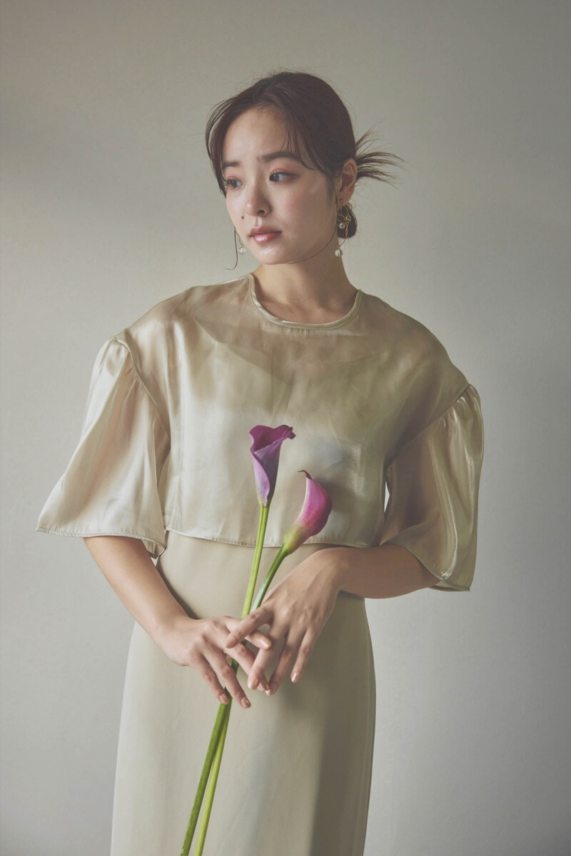 ベージュのレイヤードコンビネーションドレス