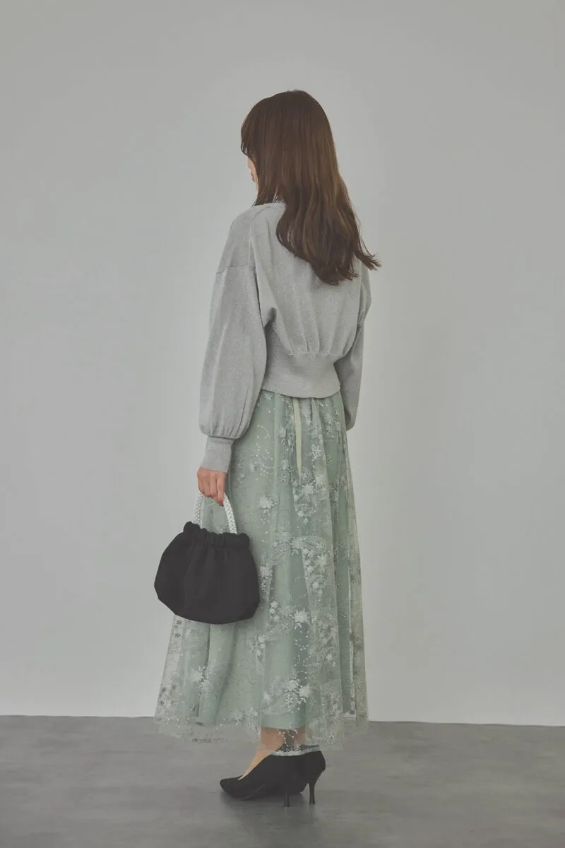 ミントのスパンコールエンブロイダリーAラインドレス