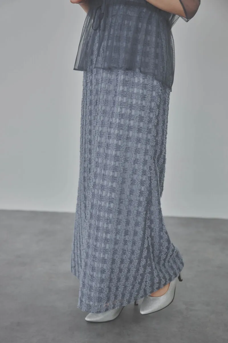ブルーのチュールブラウス×ラメツイードドレス