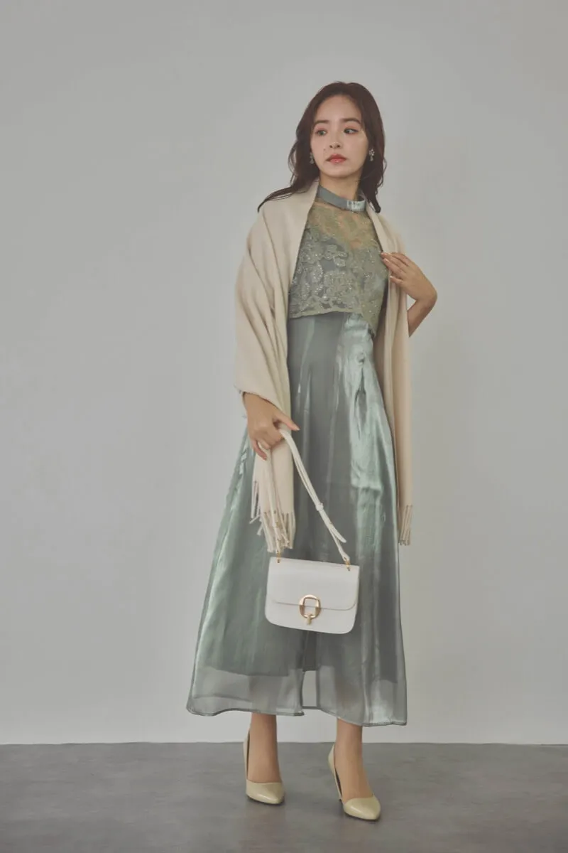 グリーンのスパンコールトップスセットドレス