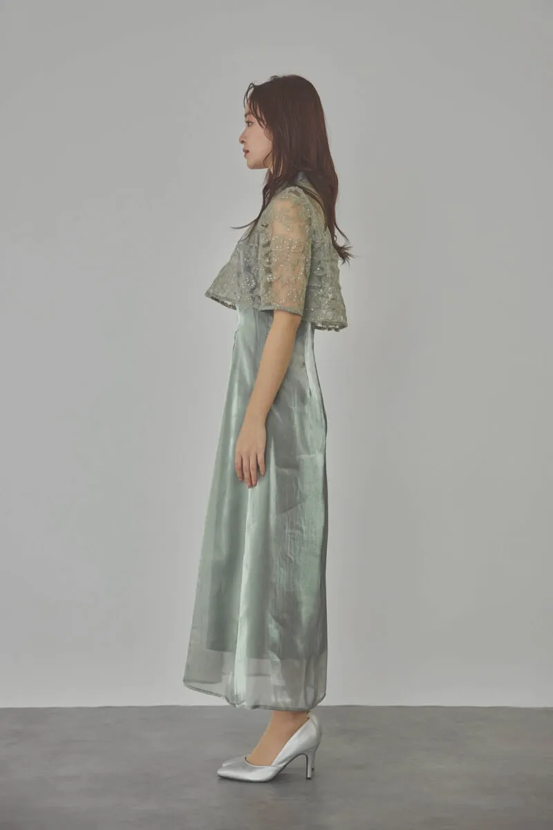 グリーンのスパンコールトップスセットドレス