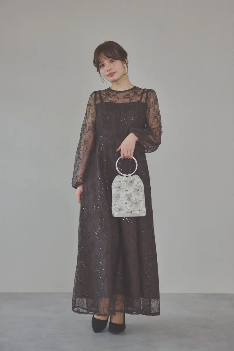 ブラウンのスパンコール刺繍ドレス