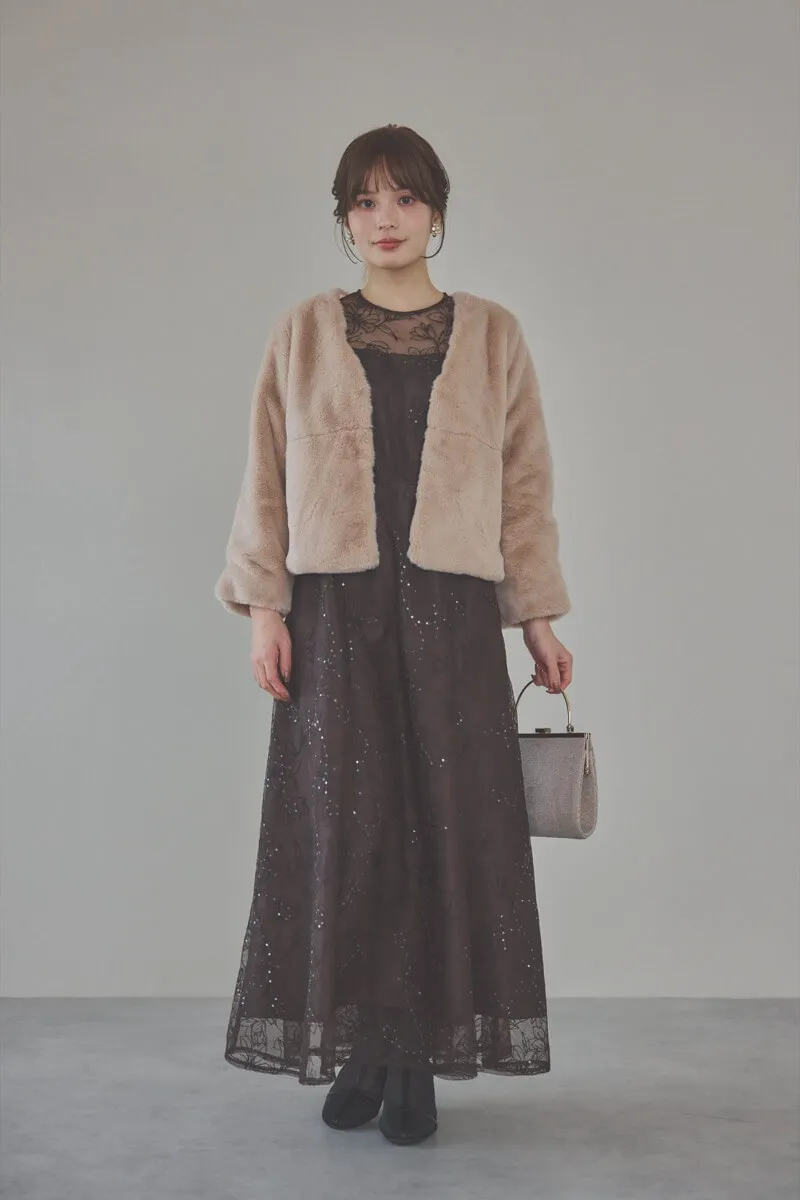 ブラウンのスパンコール刺繍ドレス