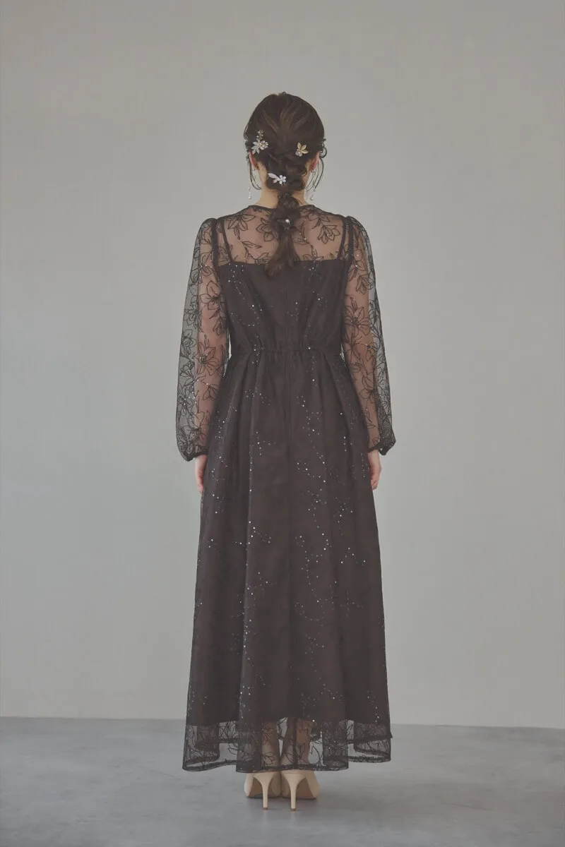ブラウンのスパンコール刺繍ドレス