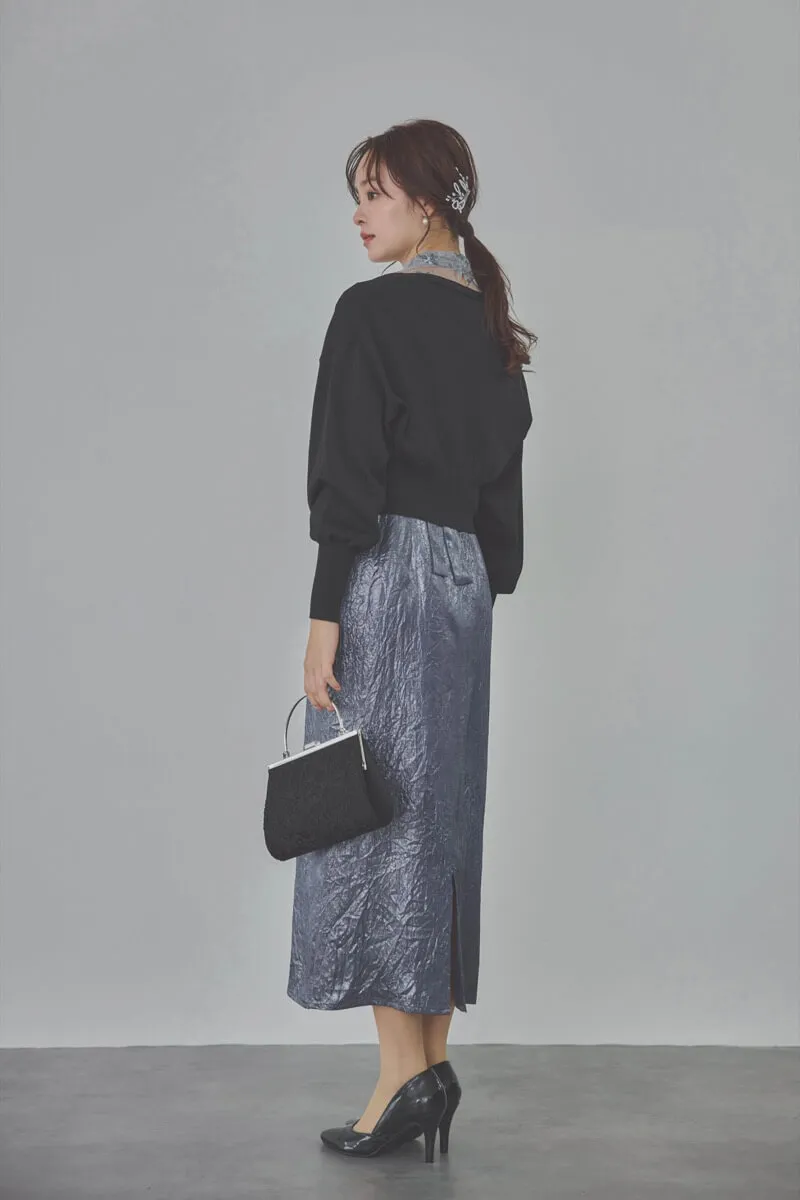 ブルーの刺繍トップス付きシャイニードレス