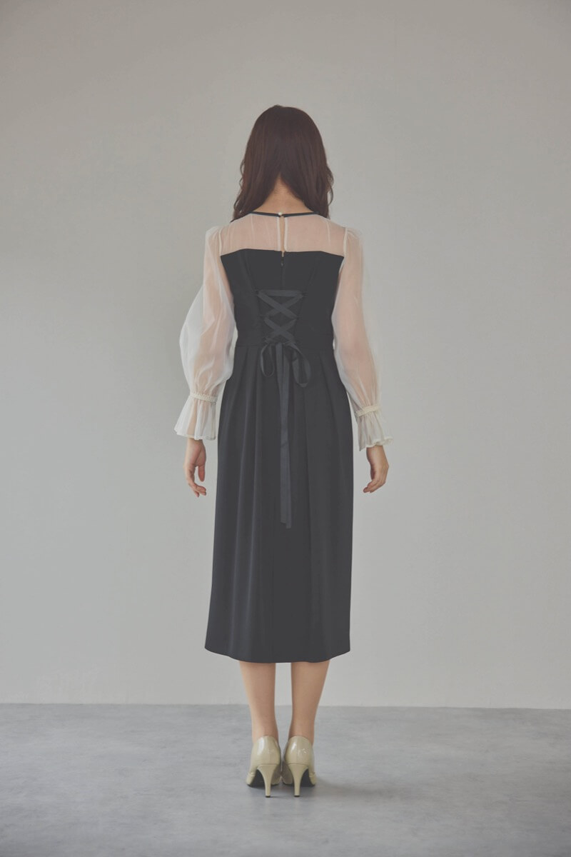 ブラックのビスチェデザインコクーンドレス