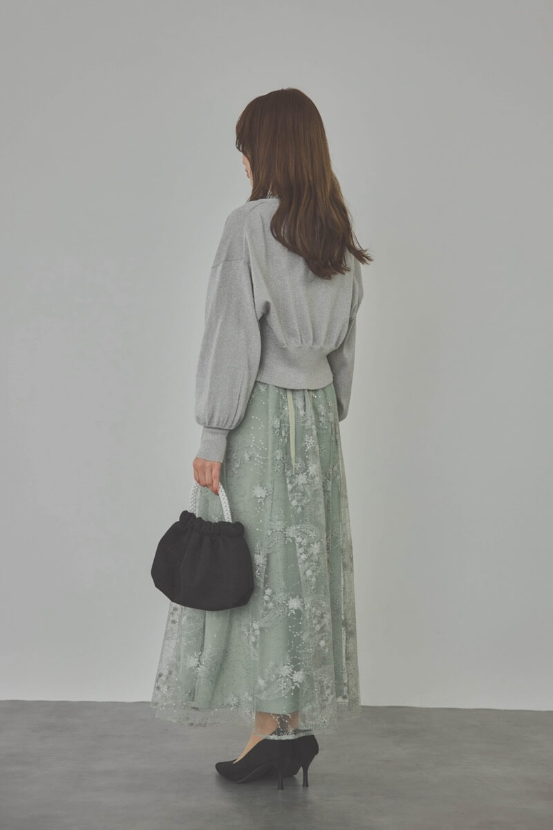 ミントのスパンコールエンブロイダリーAラインドレス