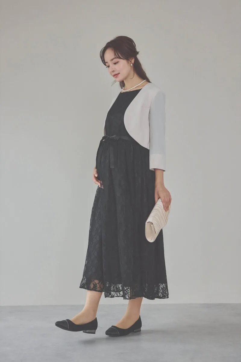 ブラックの授乳口付き総レースドレス