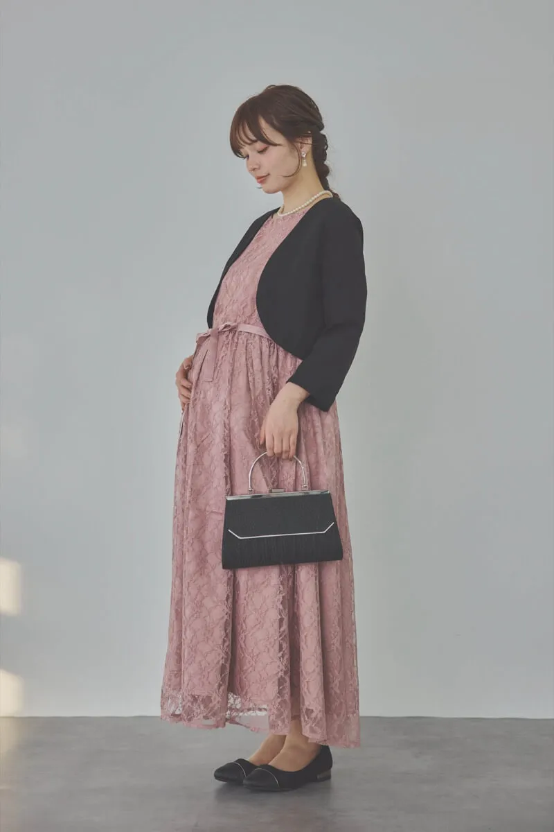 モーヴピンクの授乳口付き総レースドレス