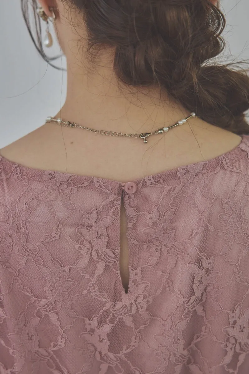 モーヴピンクの授乳口付き総レースドレス
