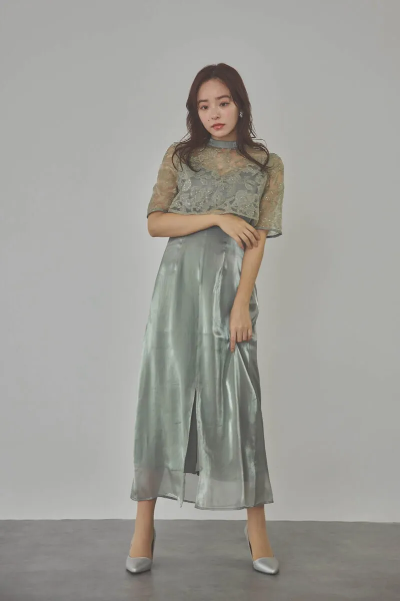 グリーンのスパンコールトップスセットドレス