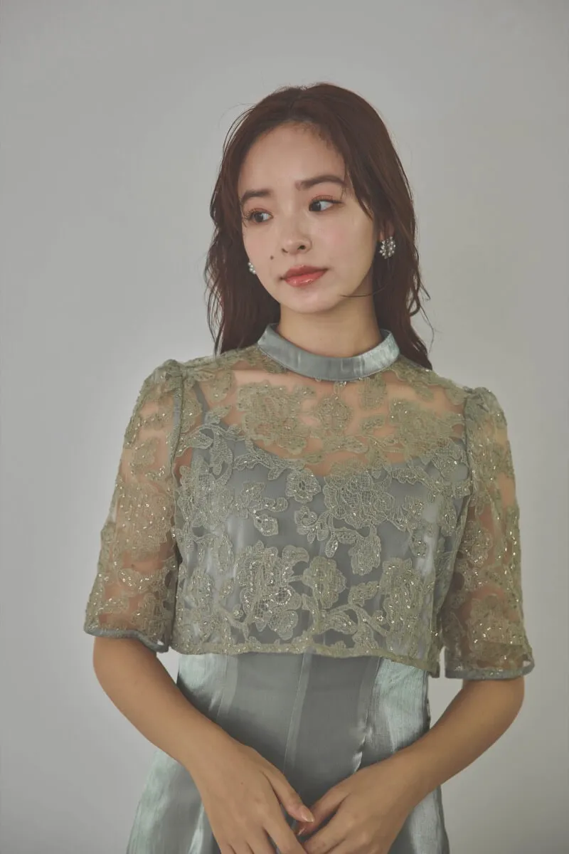 グリーンのスパンコールトップスセットドレス