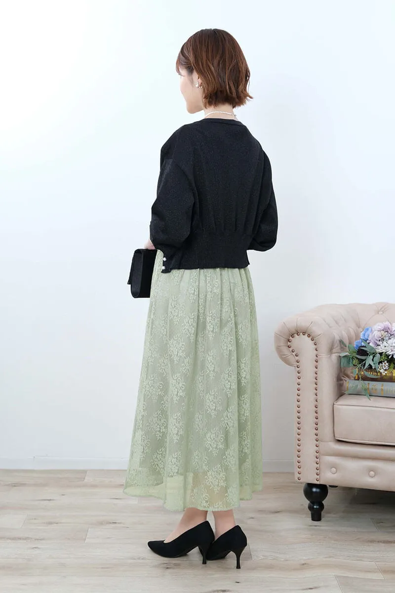 ライトグリーンのフラワーブーケレースドレス