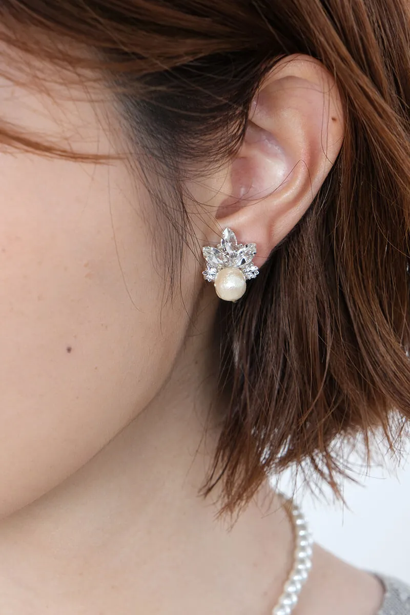 コットンパール×ビジューのイヤリング