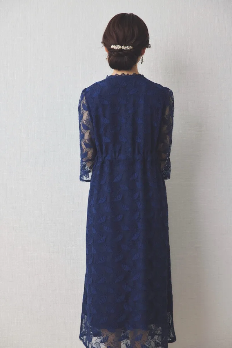 ネイビーの前開き総レースマタニティドレス