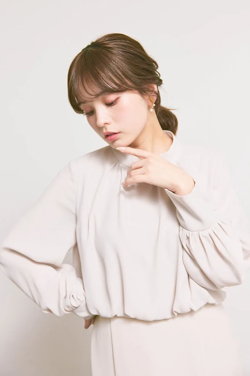 ベージュのシフォンドッキングマーメイドワンピース