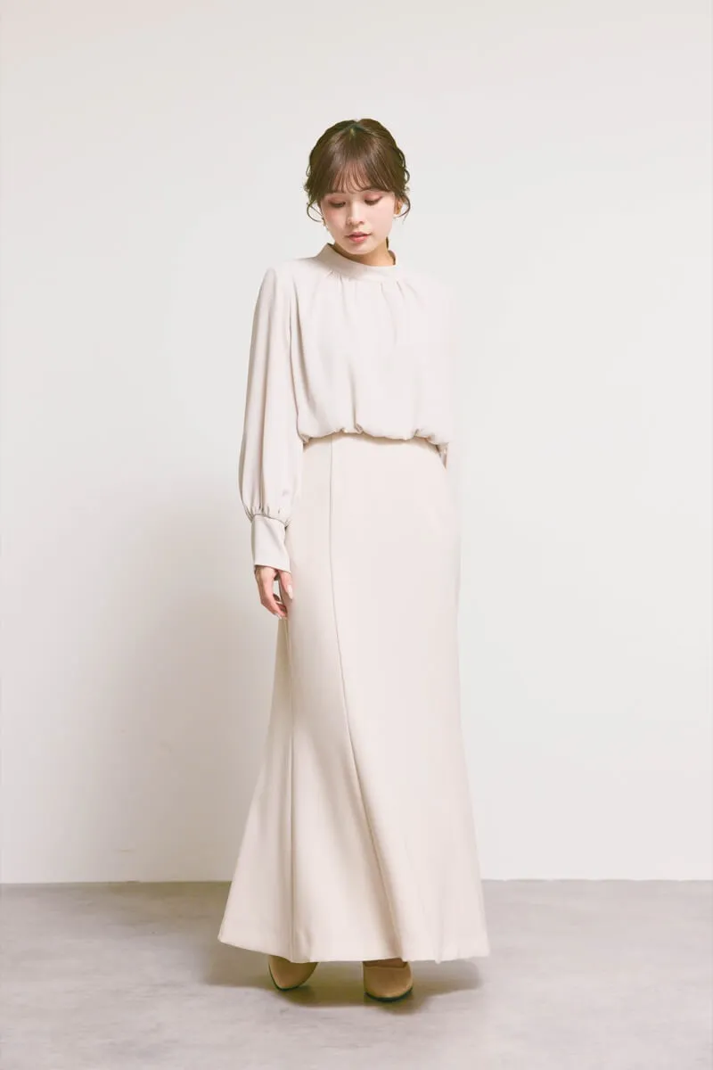 ベージュのシフォンドッキングマーメイドワンピース