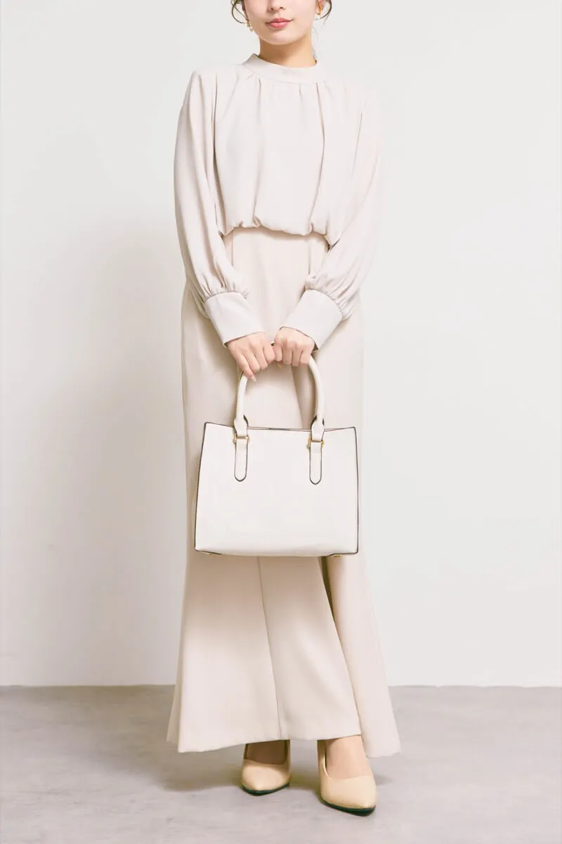 ベージュのシフォンドッキングマーメイドワンピース