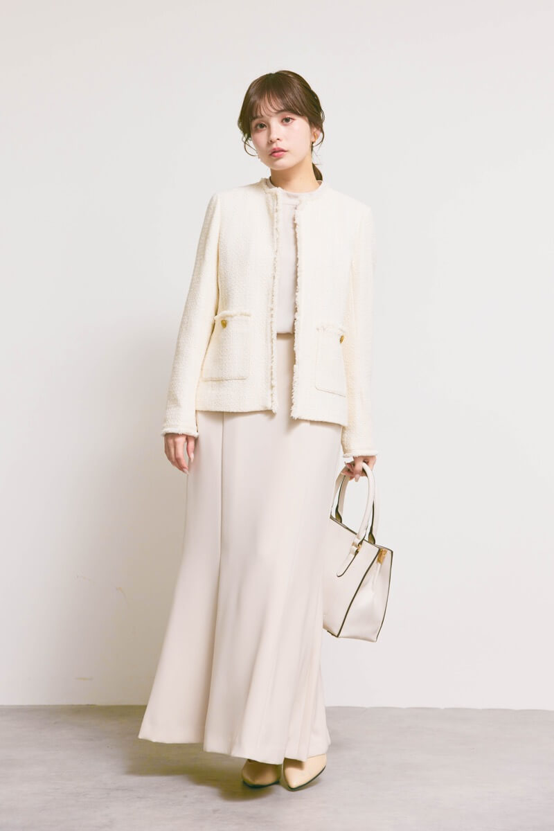 ベージュのシフォンドッキングマーメイドワンピース