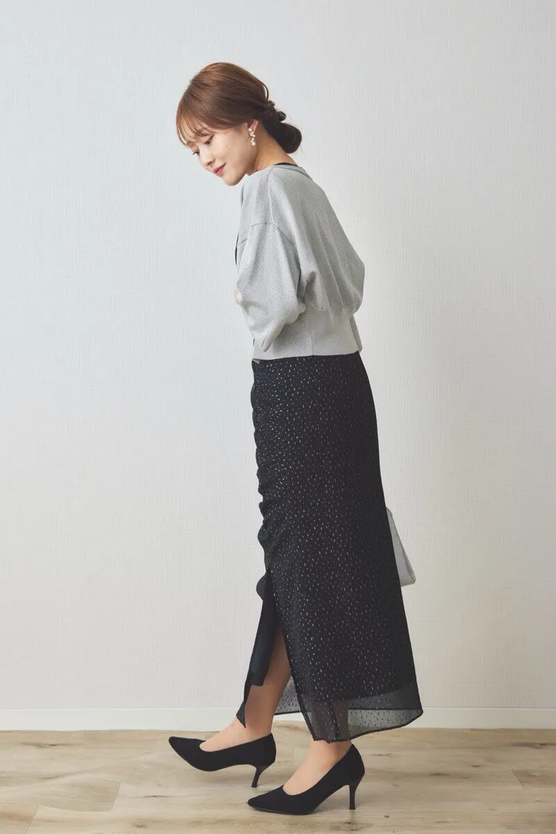 ブラックのラメドビースリットドレス