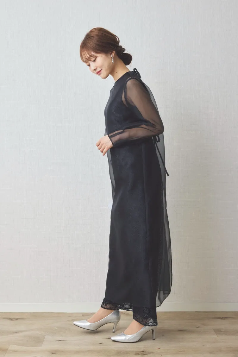 ブラックのシアーレイヤードオールインワンドレス