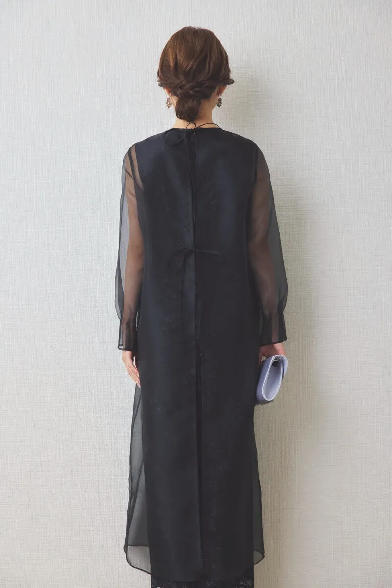 ブラックのシアーレイヤードオールインワンドレス