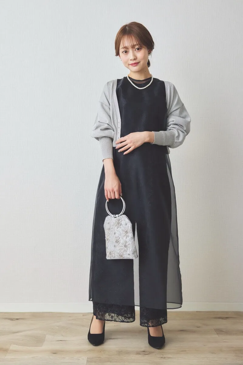 ブラックのシアーレイヤードオールインワンドレス