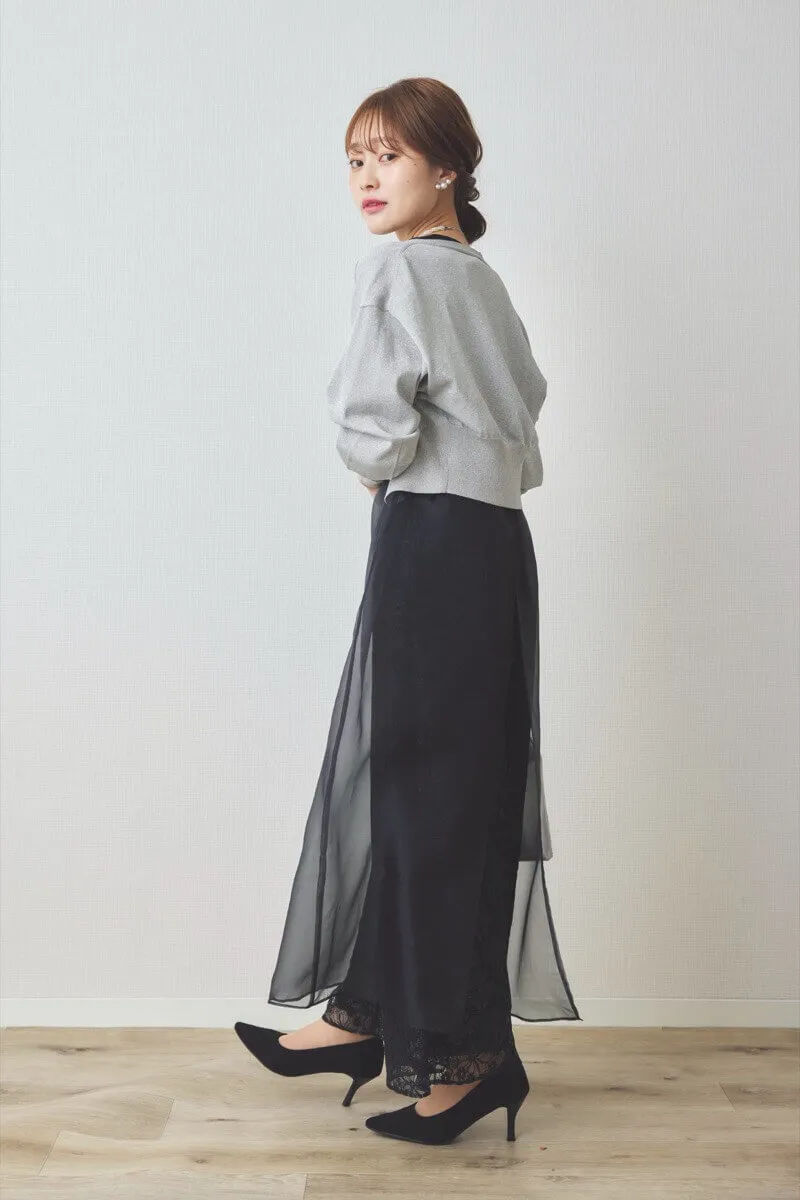 ブラックのシアーレイヤードオールインワンドレス