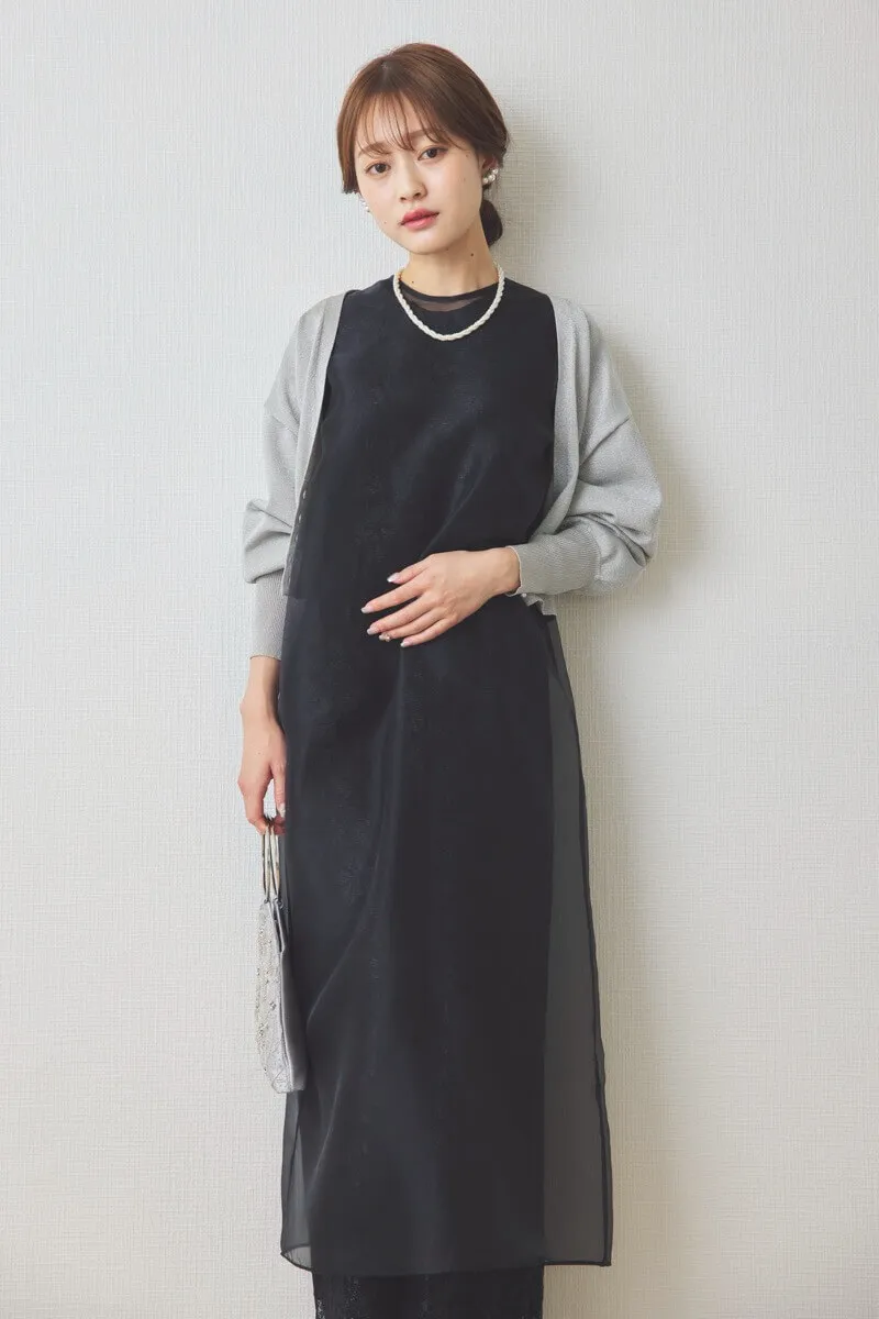 ブラックのシアーレイヤードオールインワンドレス