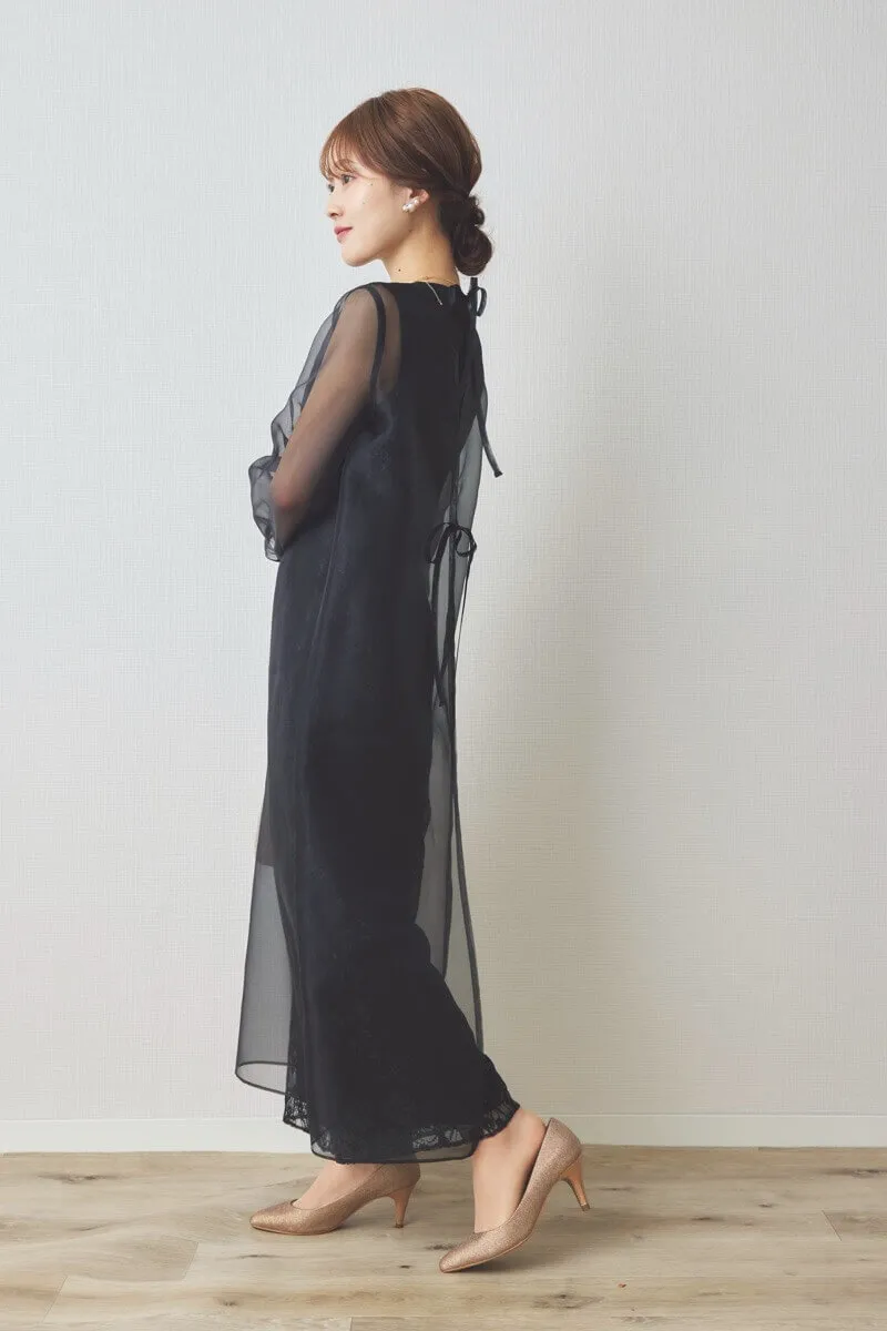 ブラックのシアーレイヤードオールインワンドレス