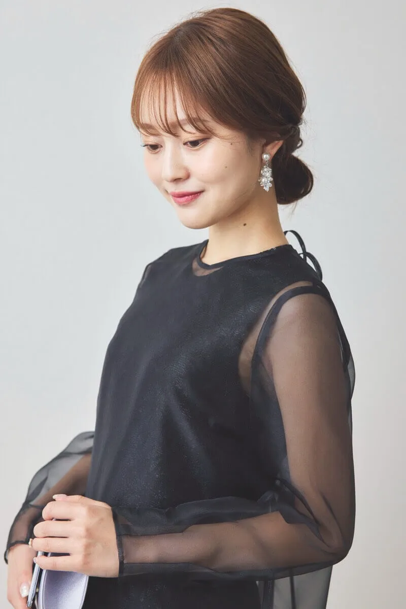 ブラックのシアーレイヤードオールインワンドレス