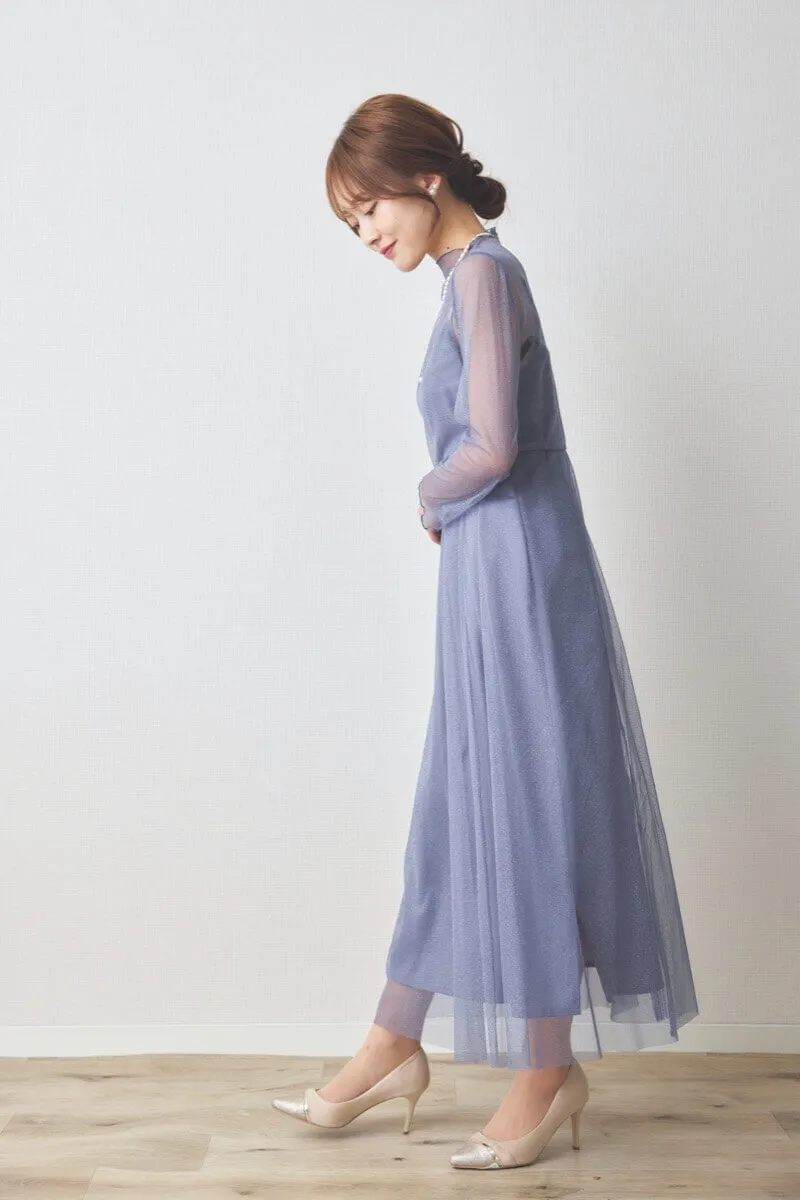 ブルーのラメチュールメロウドレス